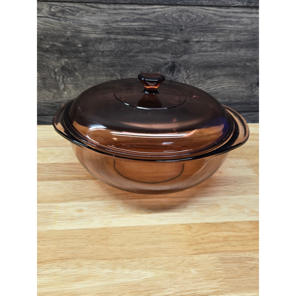 Pyrex 024 Cranberry Glass Round Casserole Dish with Lid 2 Quart Corning USA